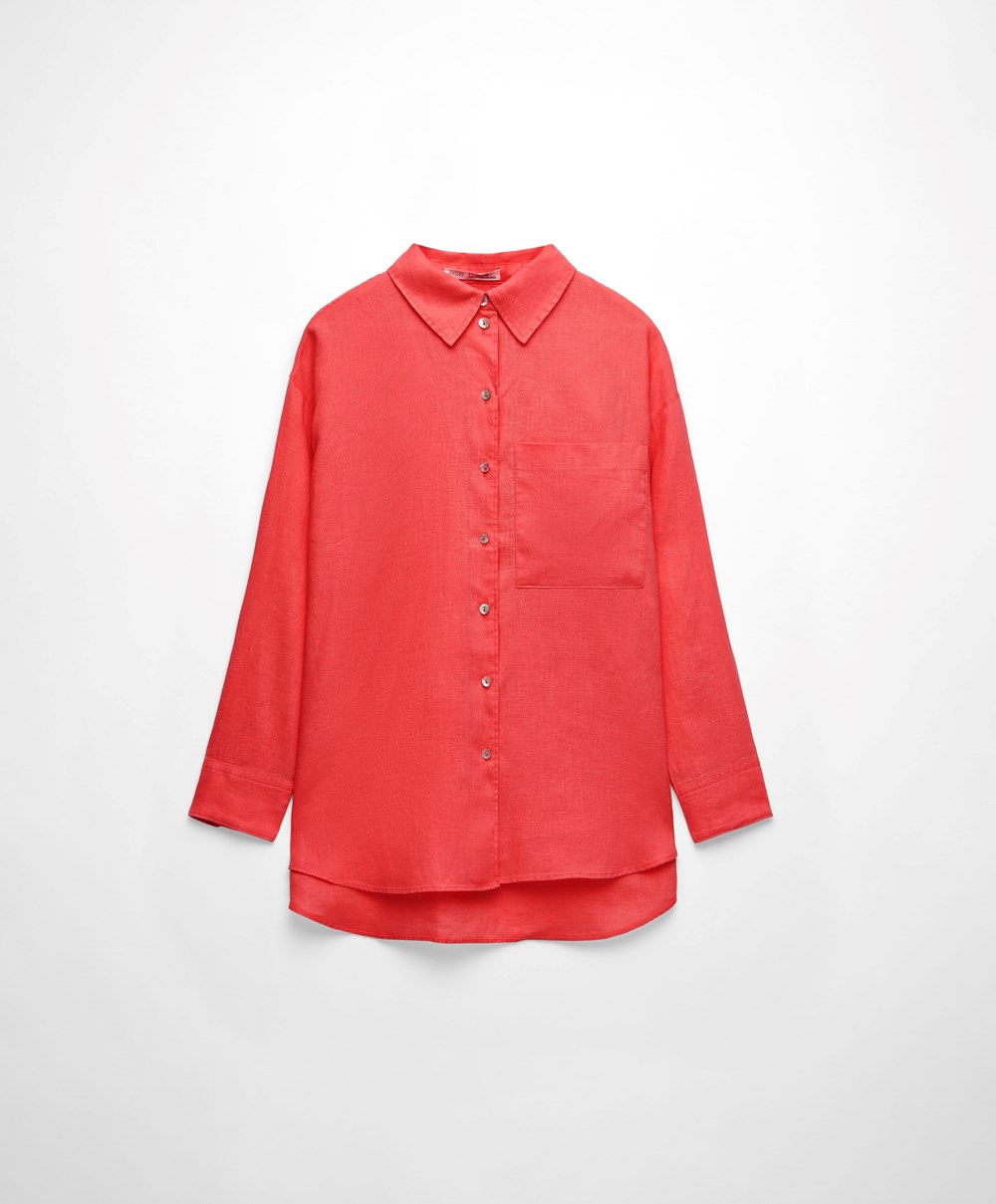 Oysho 100% Linen Long-sleeved Shirt Oransje | IAGH86735