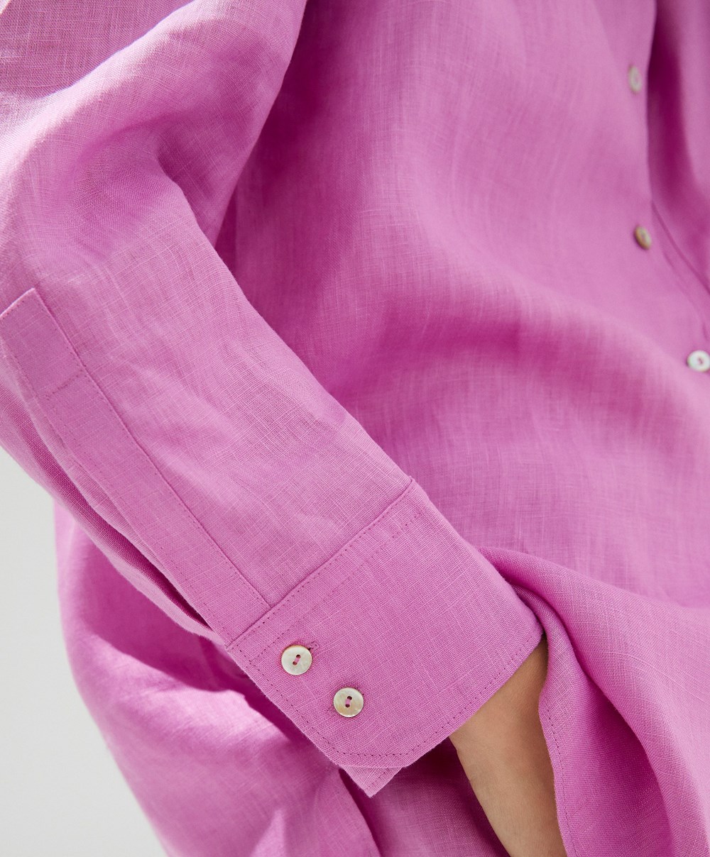 Oysho 100% Linen Long-sleeved Shirt Rosa | CUKI92410