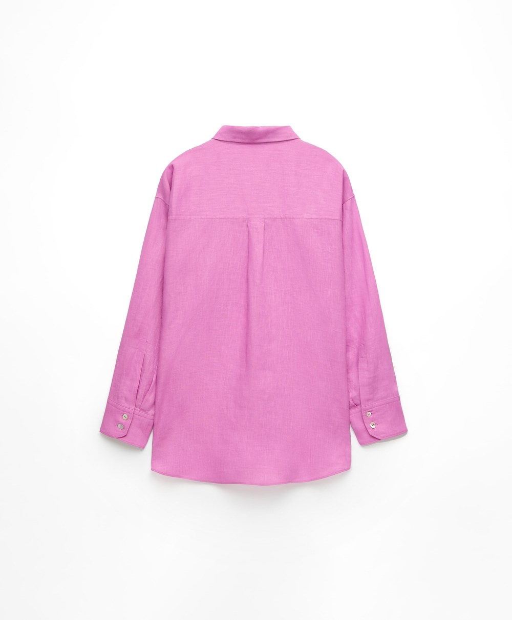 Oysho 100% Linen Long-sleeved Shirt Rosa | CUKI92410