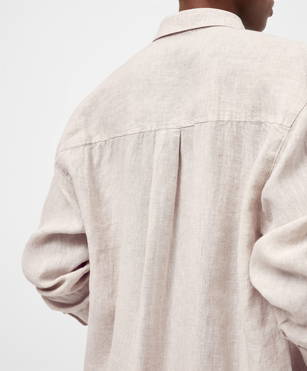 Oysho 100% Linen Long-sleeved Shirt Sand Melange | YFCG38056