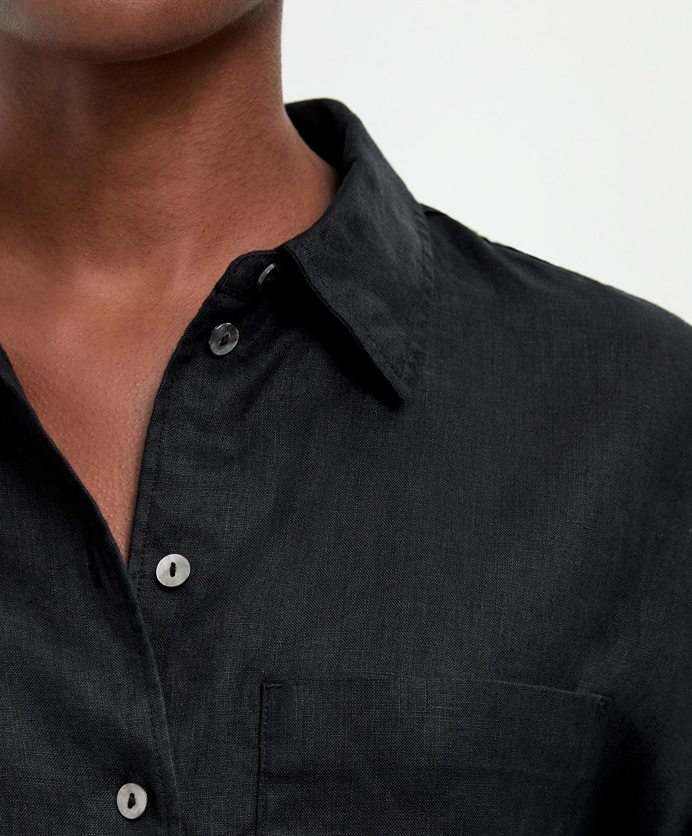 Oysho 100% Linen Long-sleeved Shirt Svarte | PYQX36978