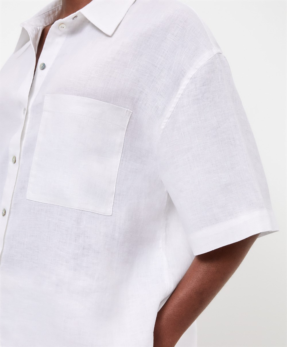 Oysho 100% Linen Shirt Hvite | GBMX75326