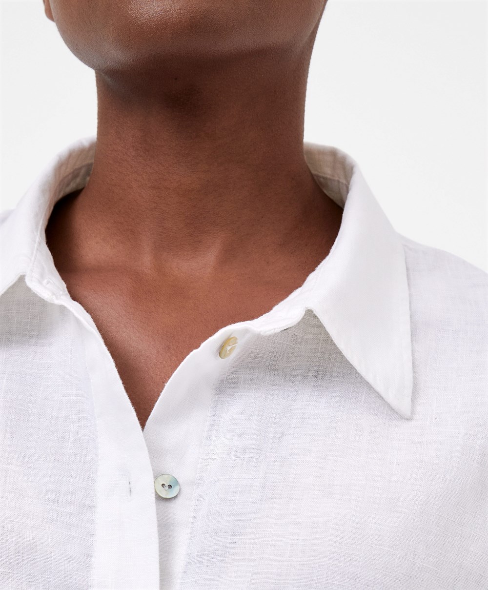 Oysho 100% Linen Shirt Hvite | GBMX75326