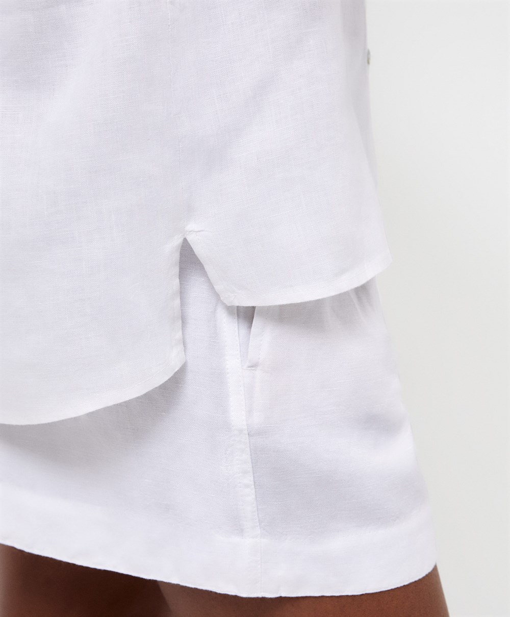 Oysho 100% Linen Shirt Hvite | GBMX75326