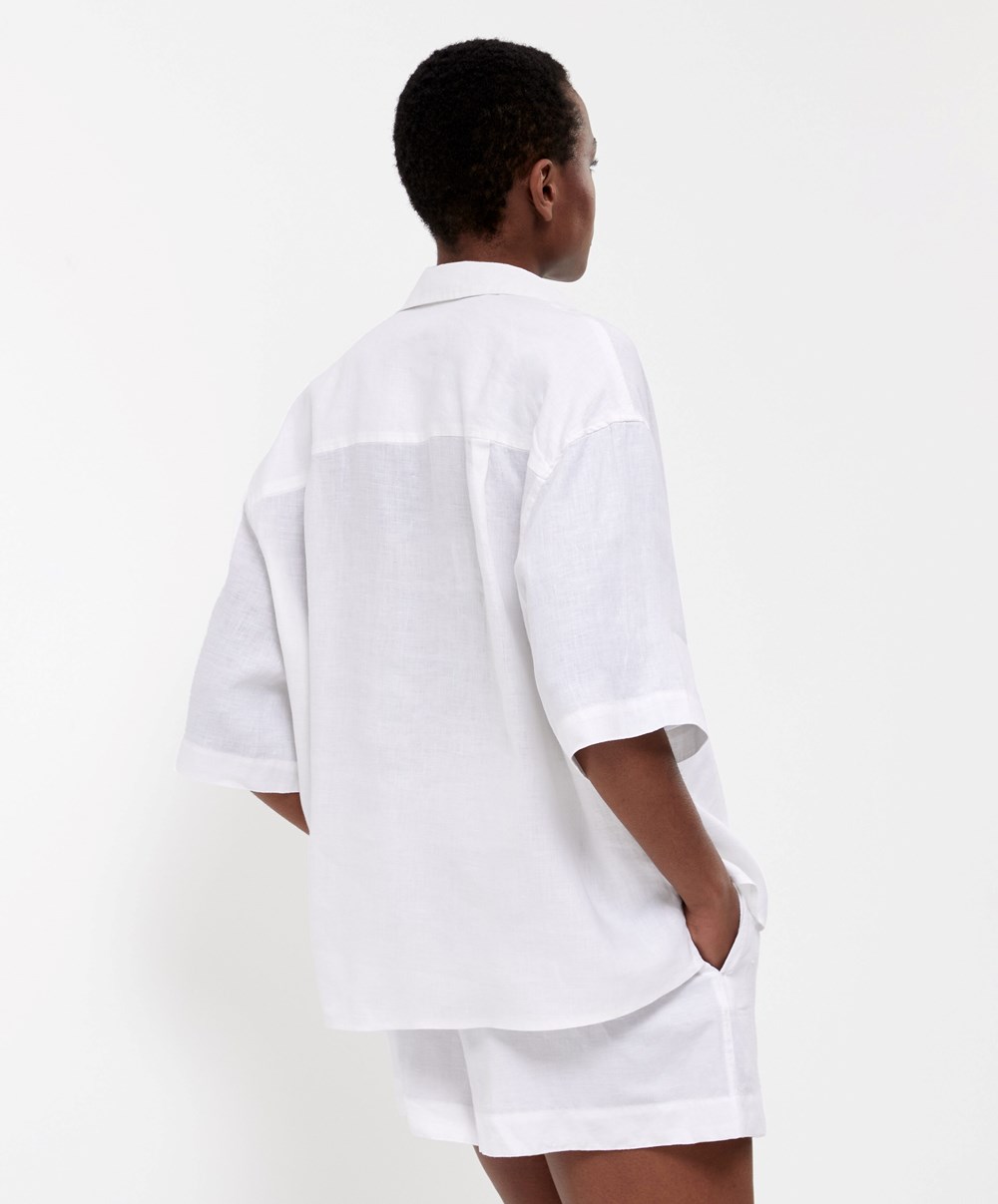 Oysho 100% Linen Shirt Hvite | GBMX75326