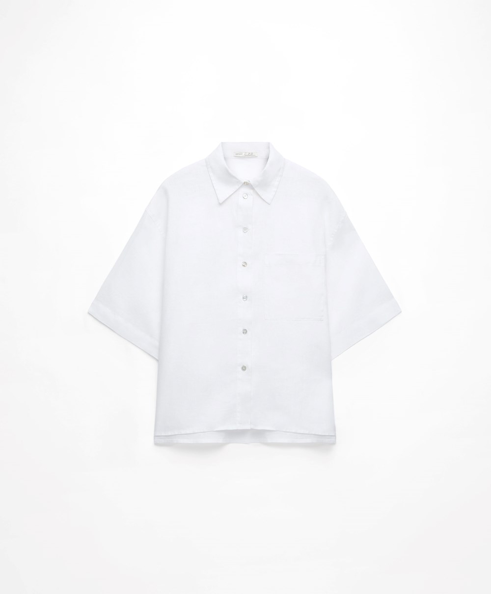 Oysho 100% Linen Shirt Hvite | GBMX75326