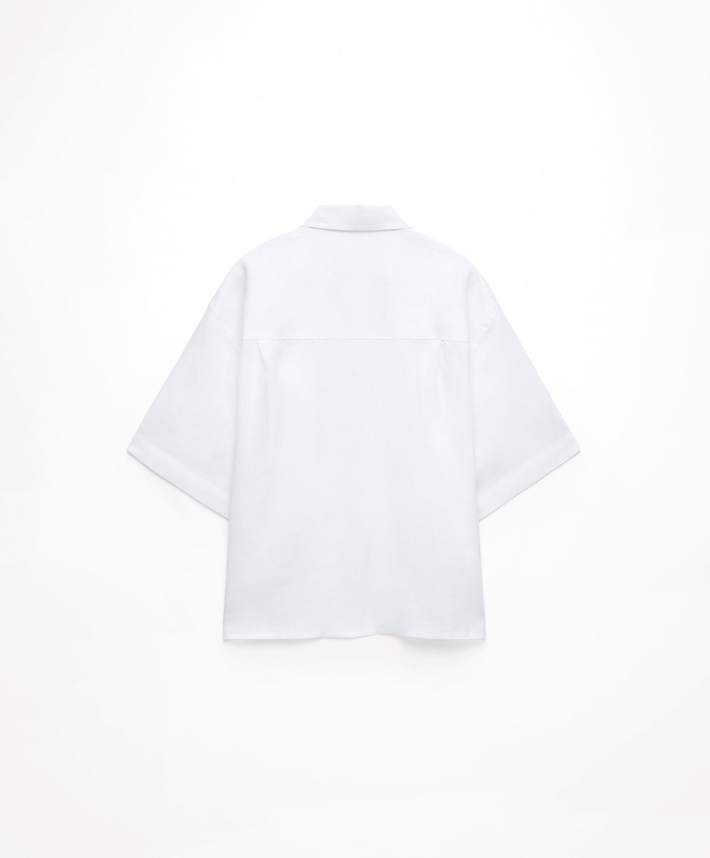 Oysho 100% Linen Shirt Hvite | GBMX75326