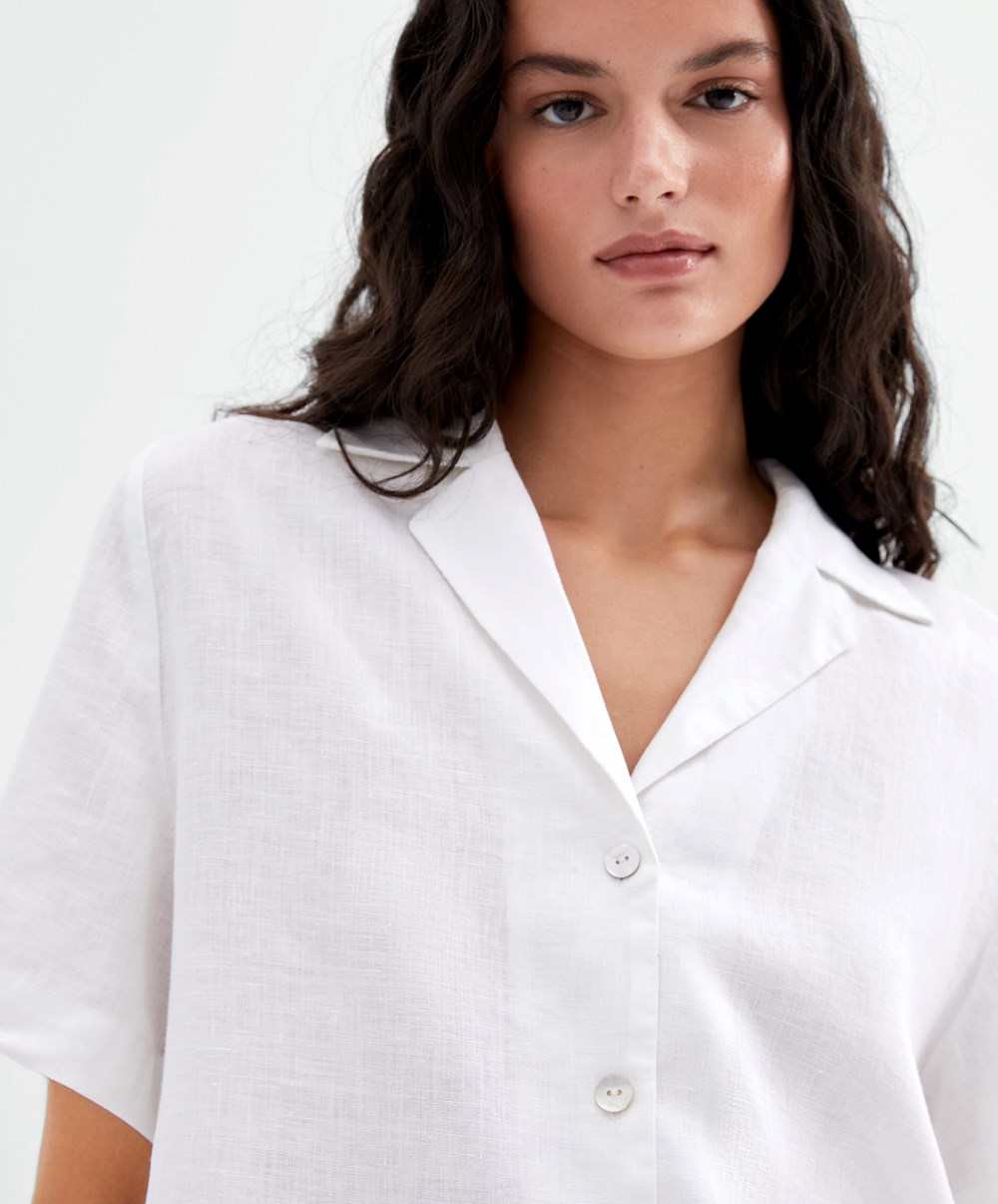 Oysho 100% Linen Shirt Hvite | KVCQ41092