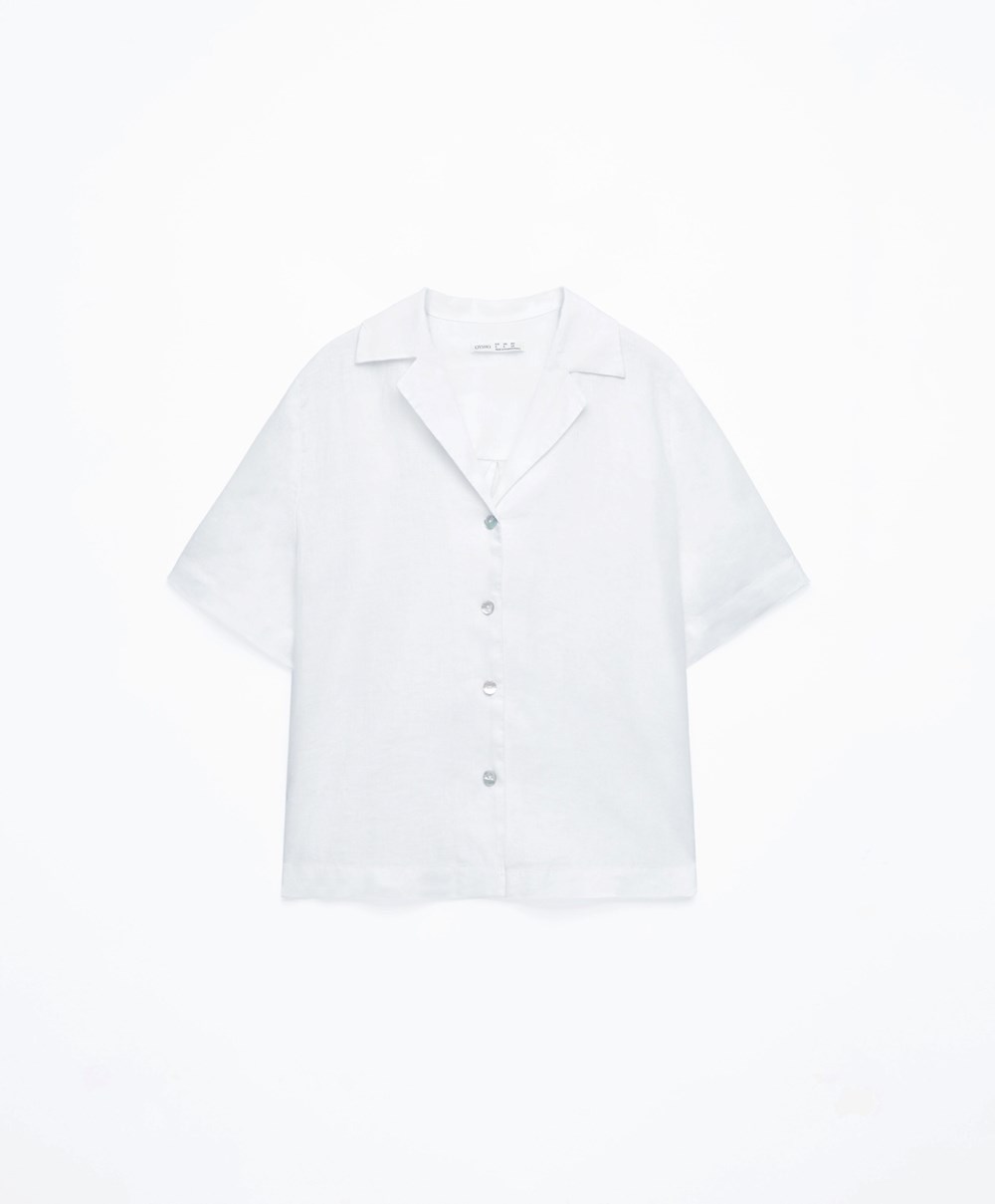 Oysho 100% Linen Shirt Hvite | KVCQ41092