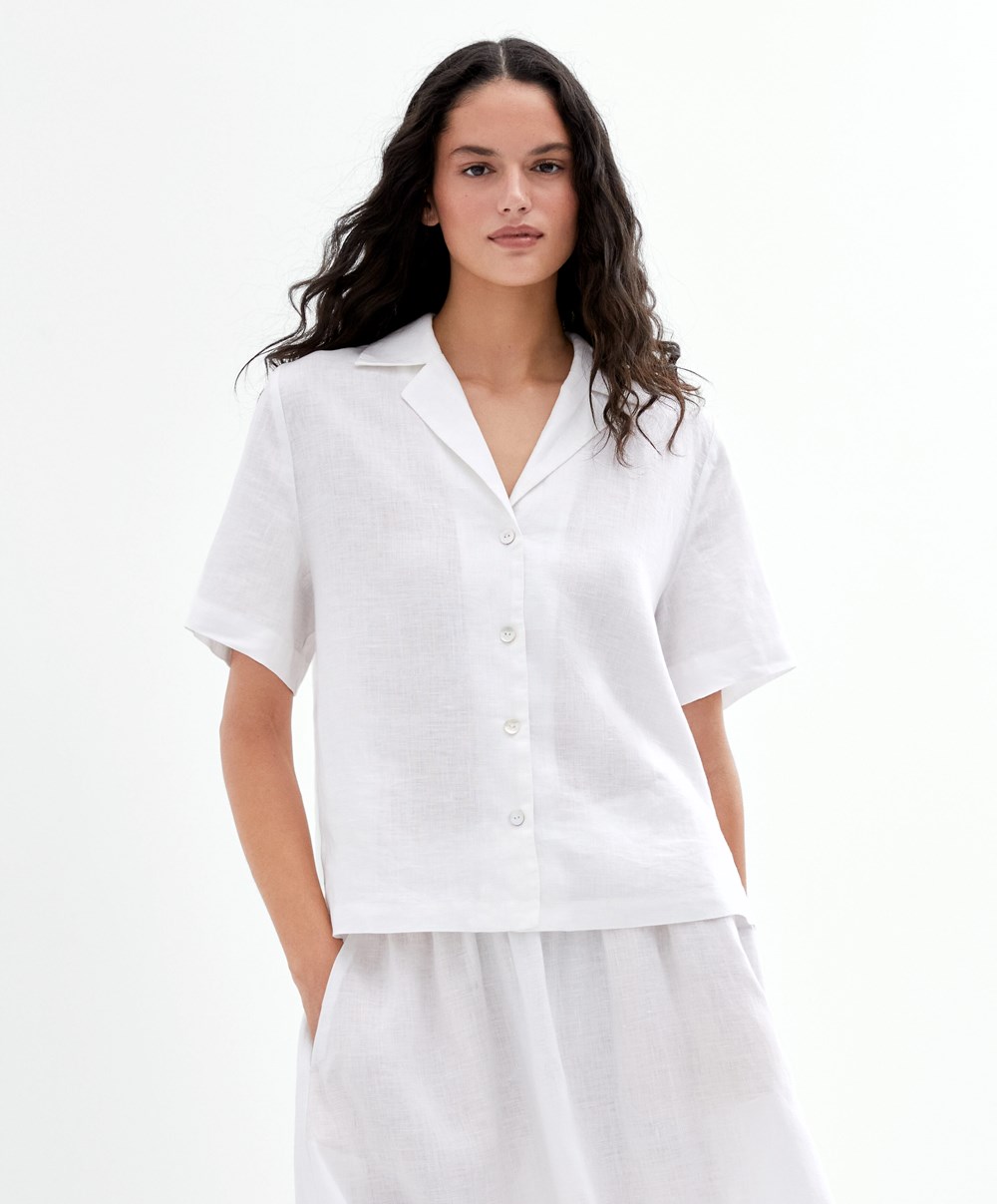 Oysho 100% Linen Shirt Hvite | KVCQ41092