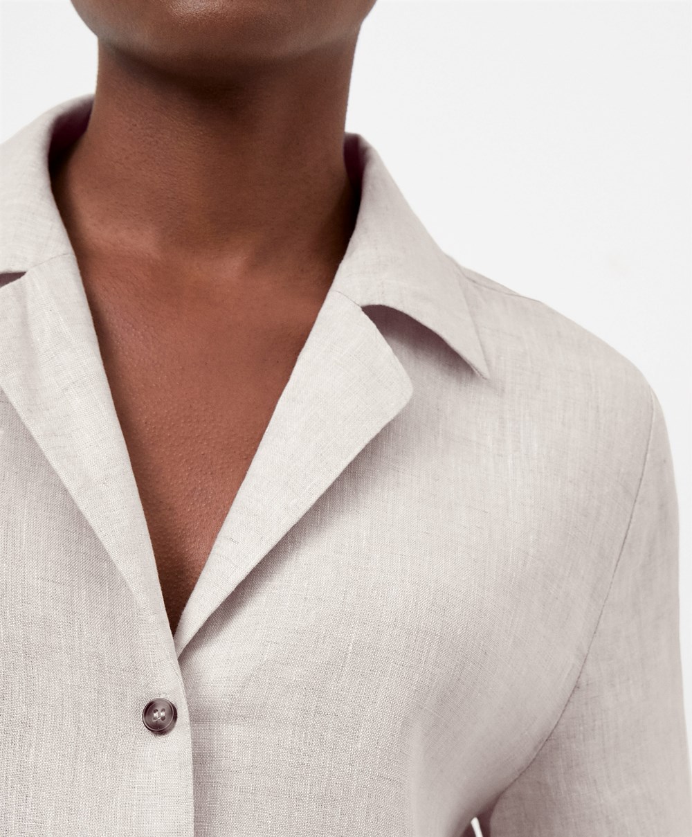 Oysho 100% Linen Shirt Sand Melange | AXTI48160