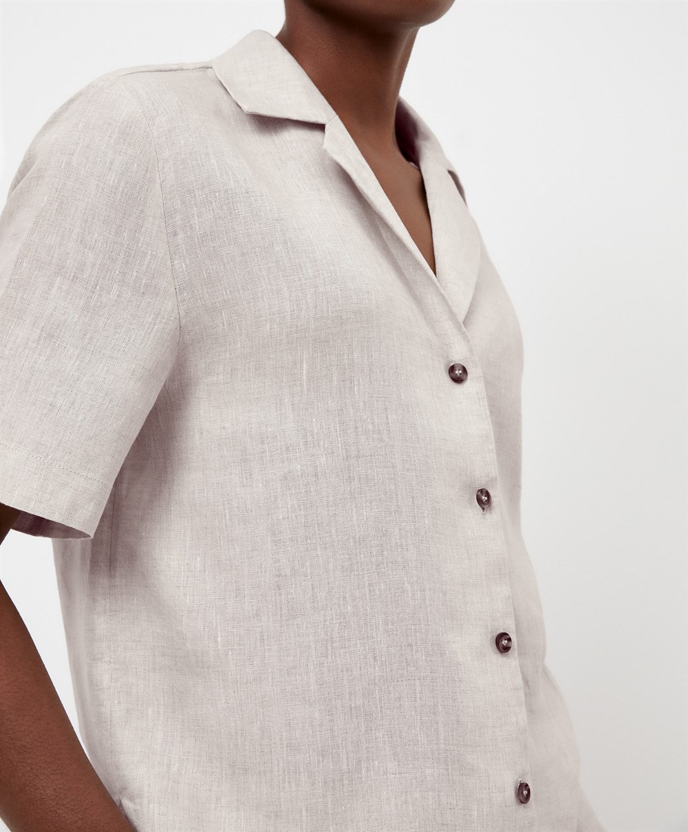 Oysho 100% Linen Shirt Sand Melange | AXTI48160