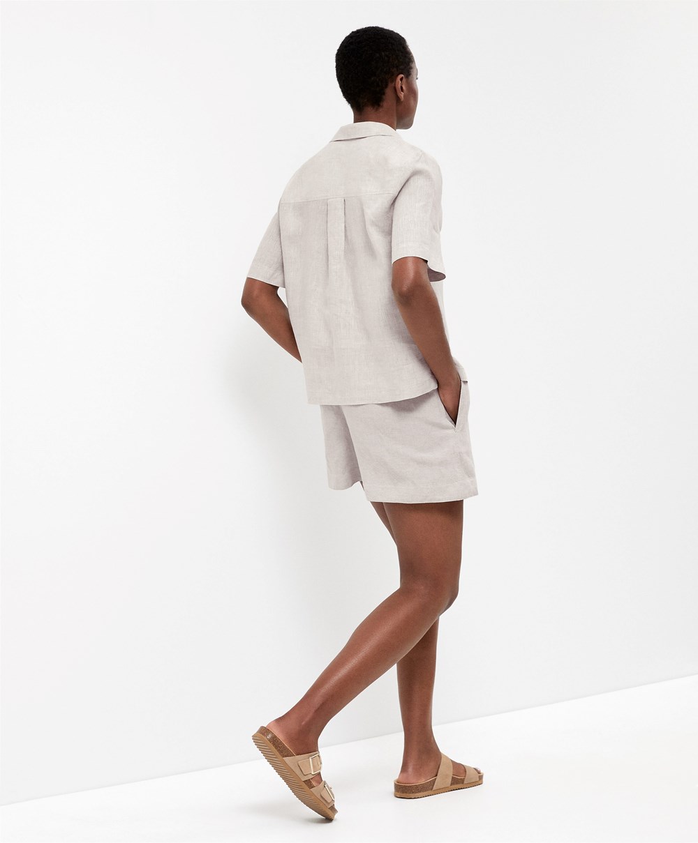 Oysho 100% Linen Shirt Sand Melange | AXTI48160