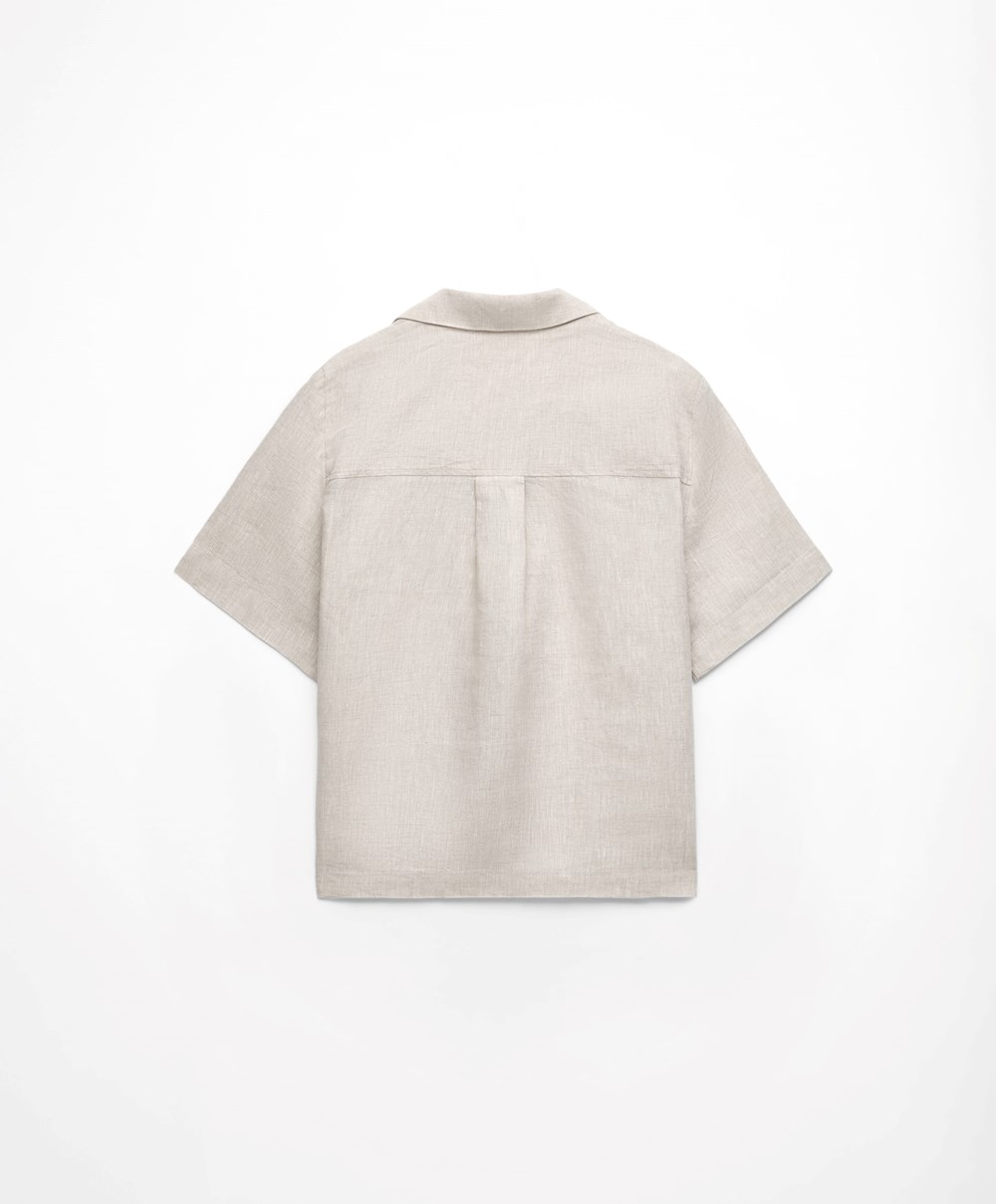 Oysho 100% Linen Shirt Sand Melange | AXTI48160