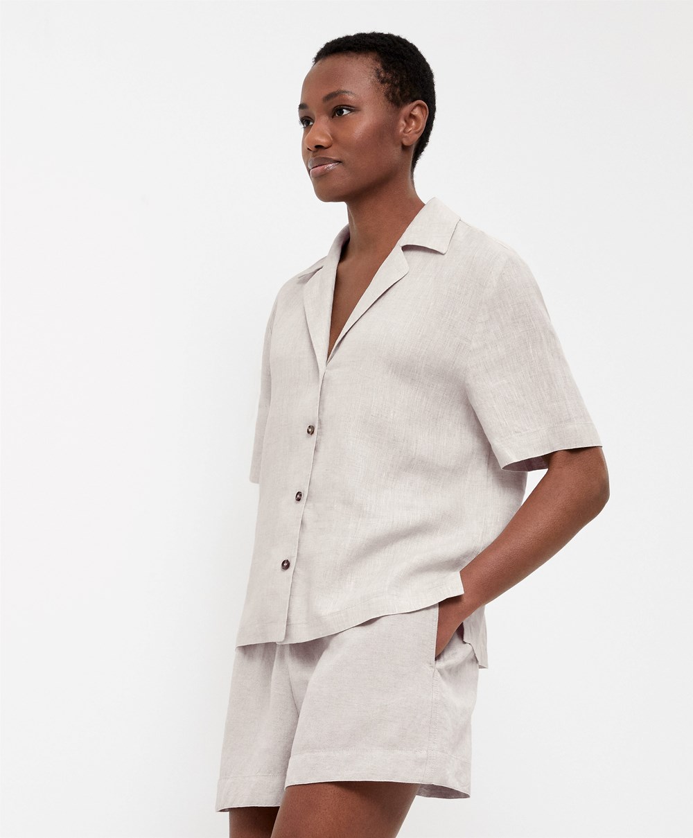 Oysho 100% Linen Shirt Sand Melange | AXTI48160