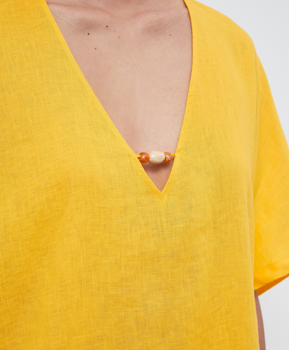 Oysho 100% Linen Tunic Kjoler Mid-yellow | EOAG26983