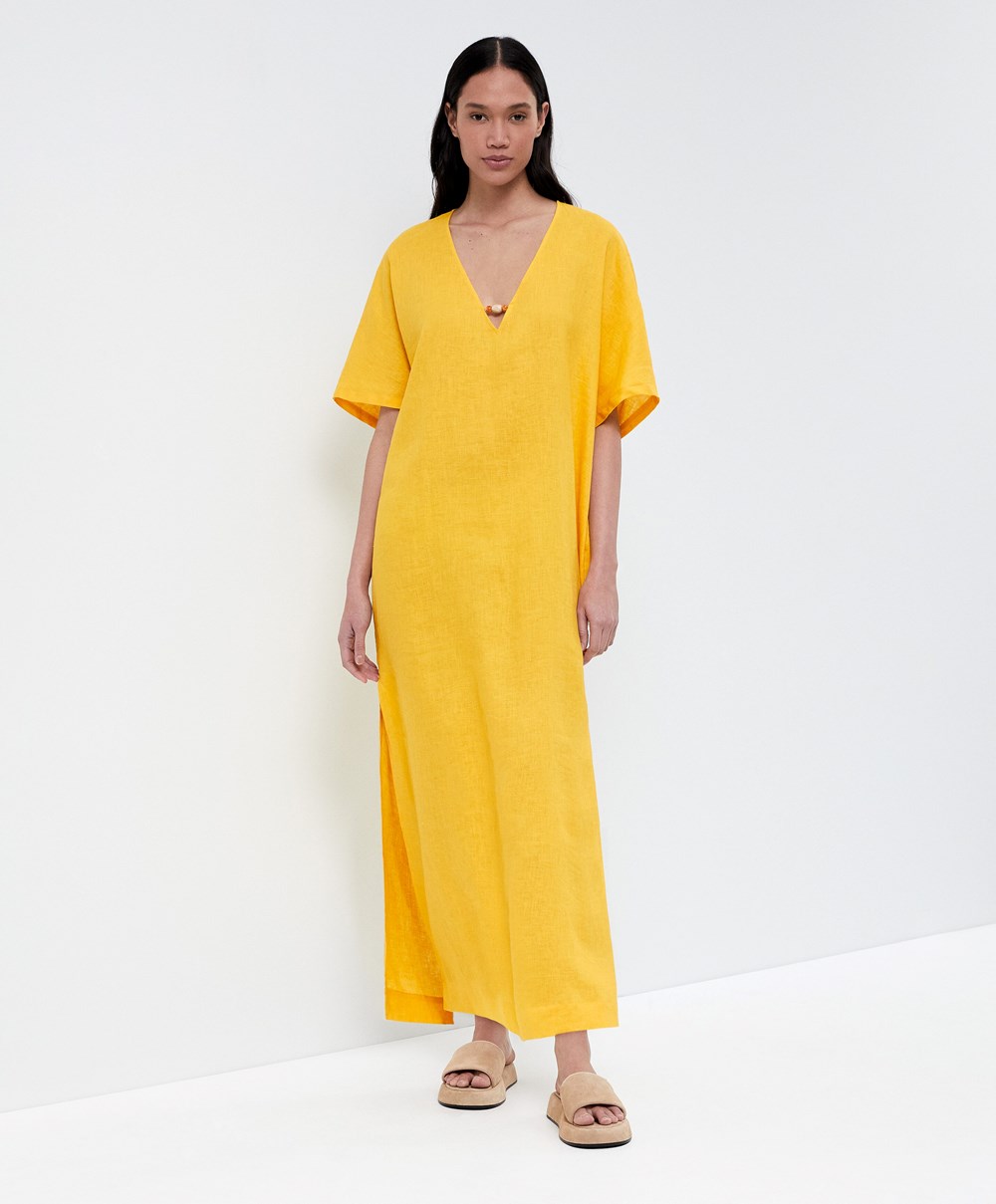 Oysho 100% Linen Tunic Kjoler Mid-yellow | EOAG26983