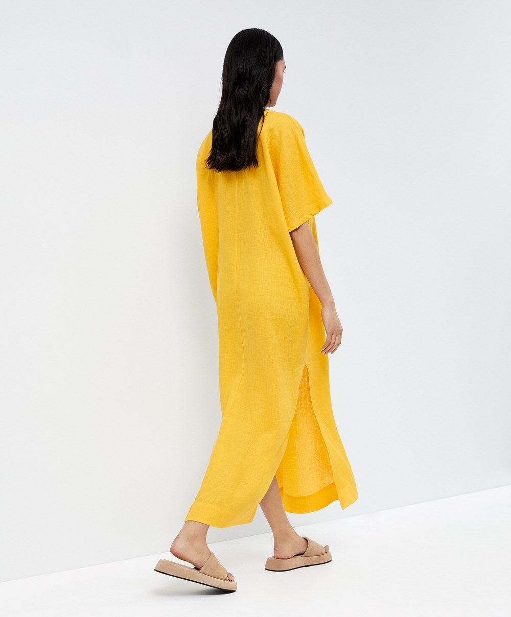 Oysho 100% Linen Tunic Kjoler Mid-yellow | EOAG26983