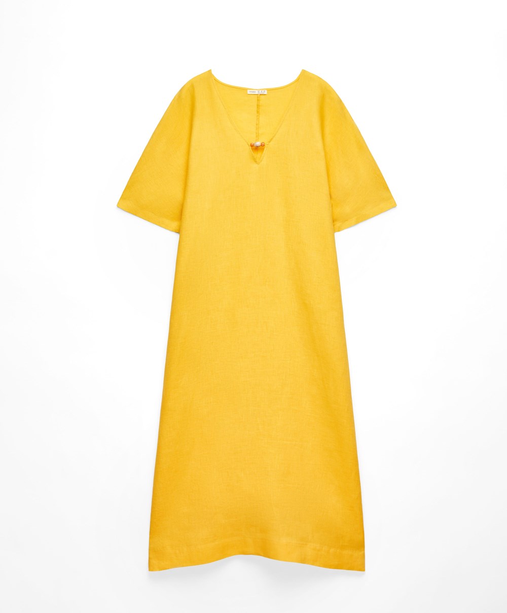 Oysho 100% Linen Tunic Kjoler Mid-yellow | EOAG26983