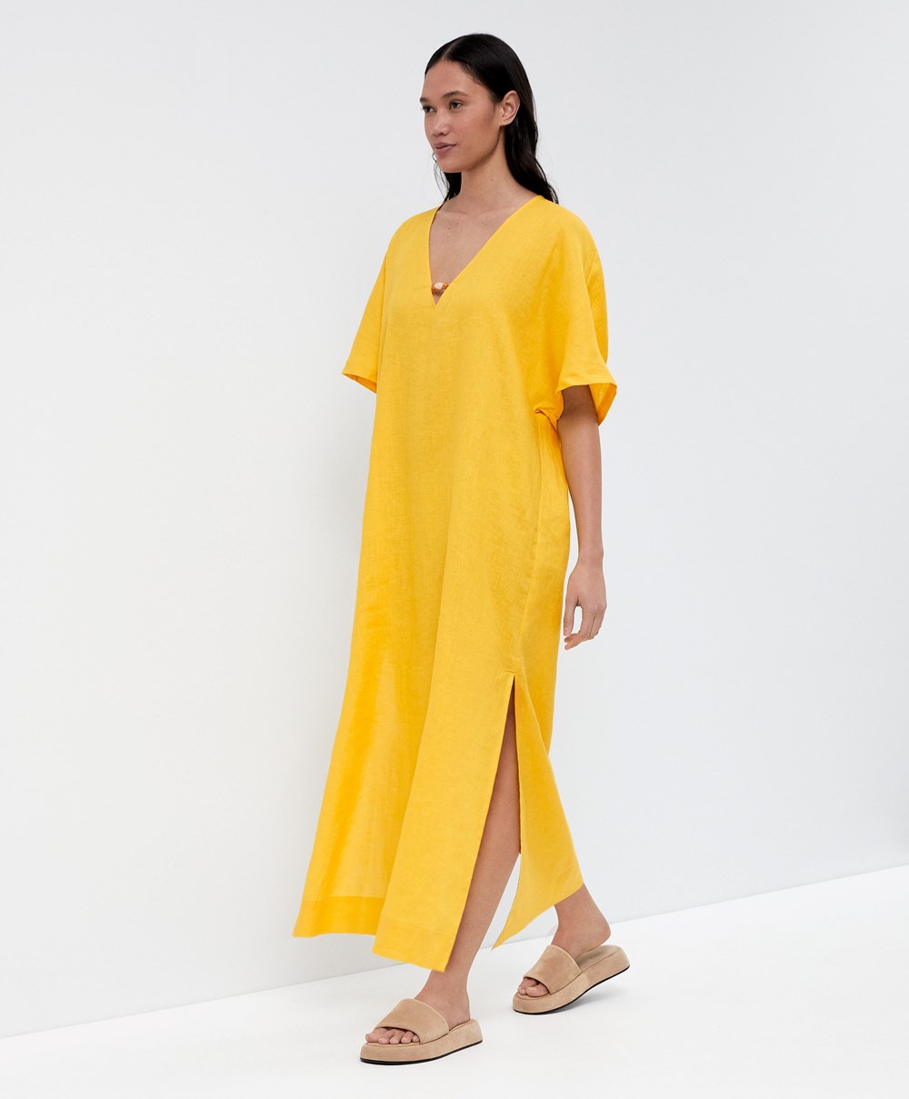 Oysho 100% Linen Tunic Kjoler Mid-yellow | EOAG26983