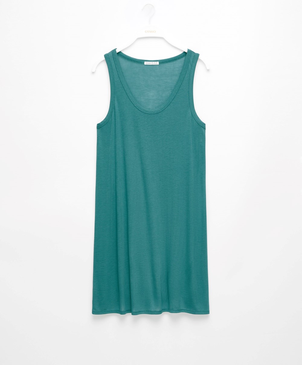 Oysho 100% Lyocell Kort Nightdress Mørke Grønn | BKYD14925