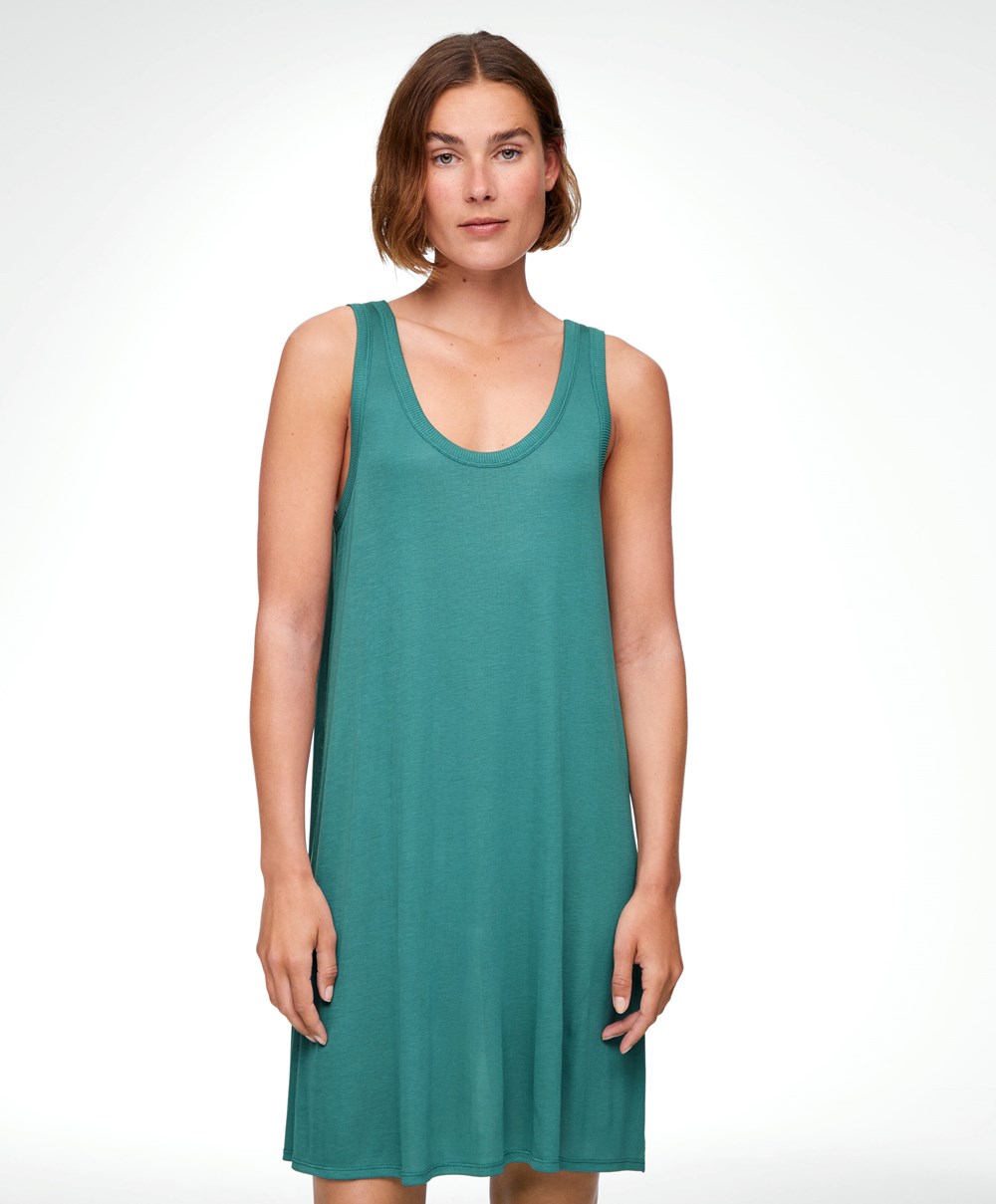 Oysho 100% Lyocell Kort Nightdress Mørke Grønn | BKYD14925