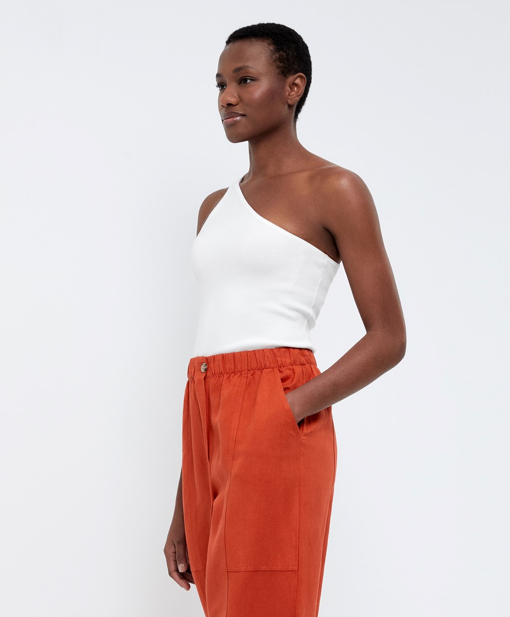 Oysho Asymmetric Knit Top Hvite | CRGN74520