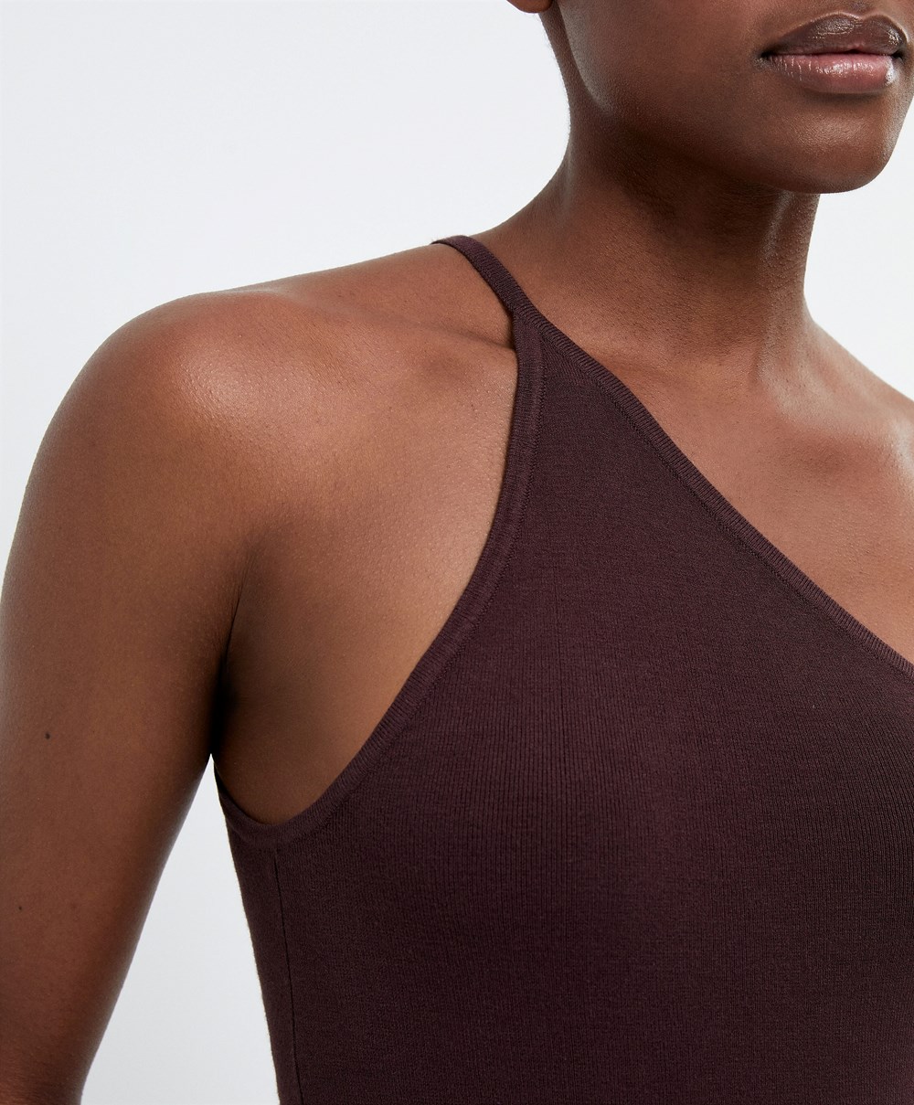 Oysho Asymmetric Knit Top Sjokolade | LGJC29765