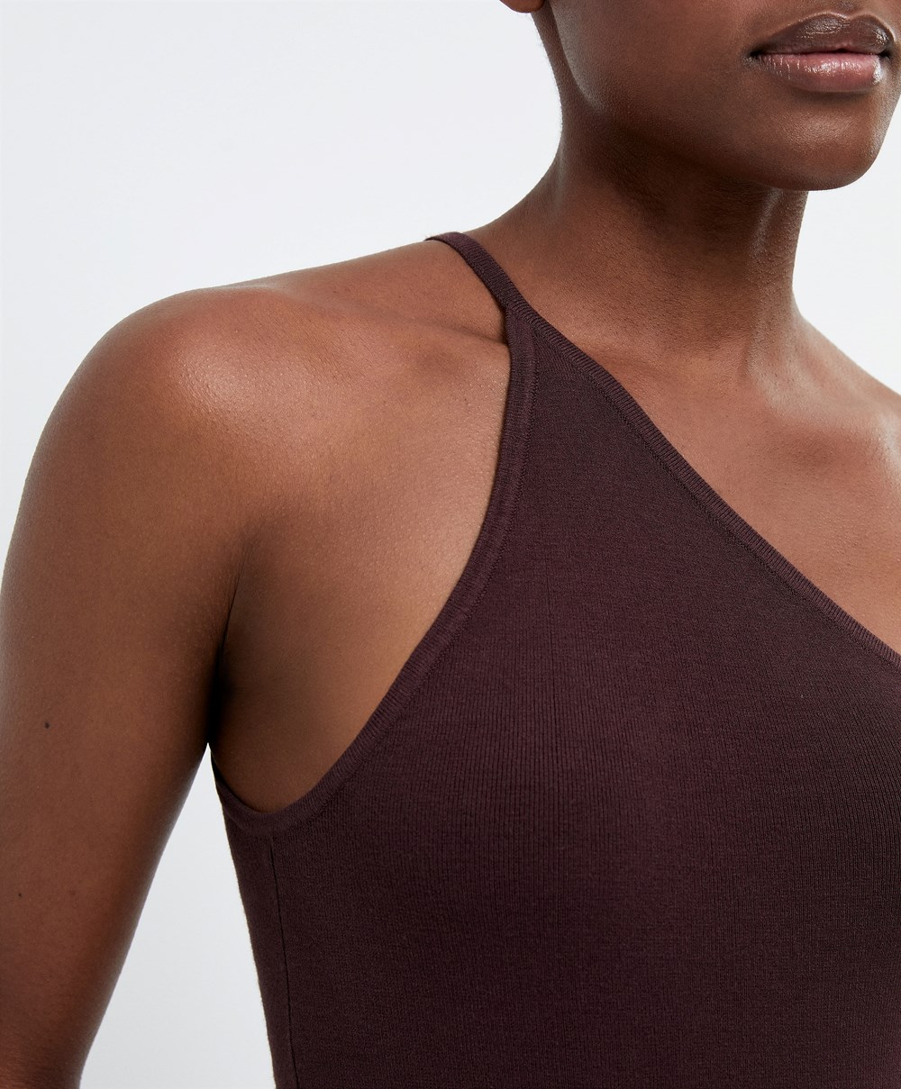 Oysho Asymmetric Knit Top Sjokolade | OLVP64321