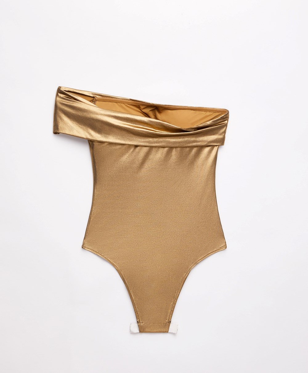 Oysho Asymmetrical Bandeau Swimsuit Gull | SDTI91534