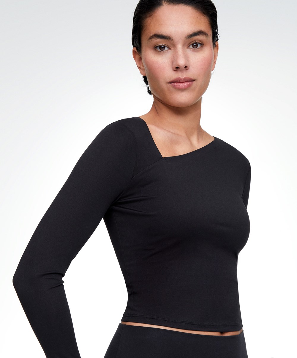 Oysho Asymmetrical Neckline Top Svarte | ITJL80251