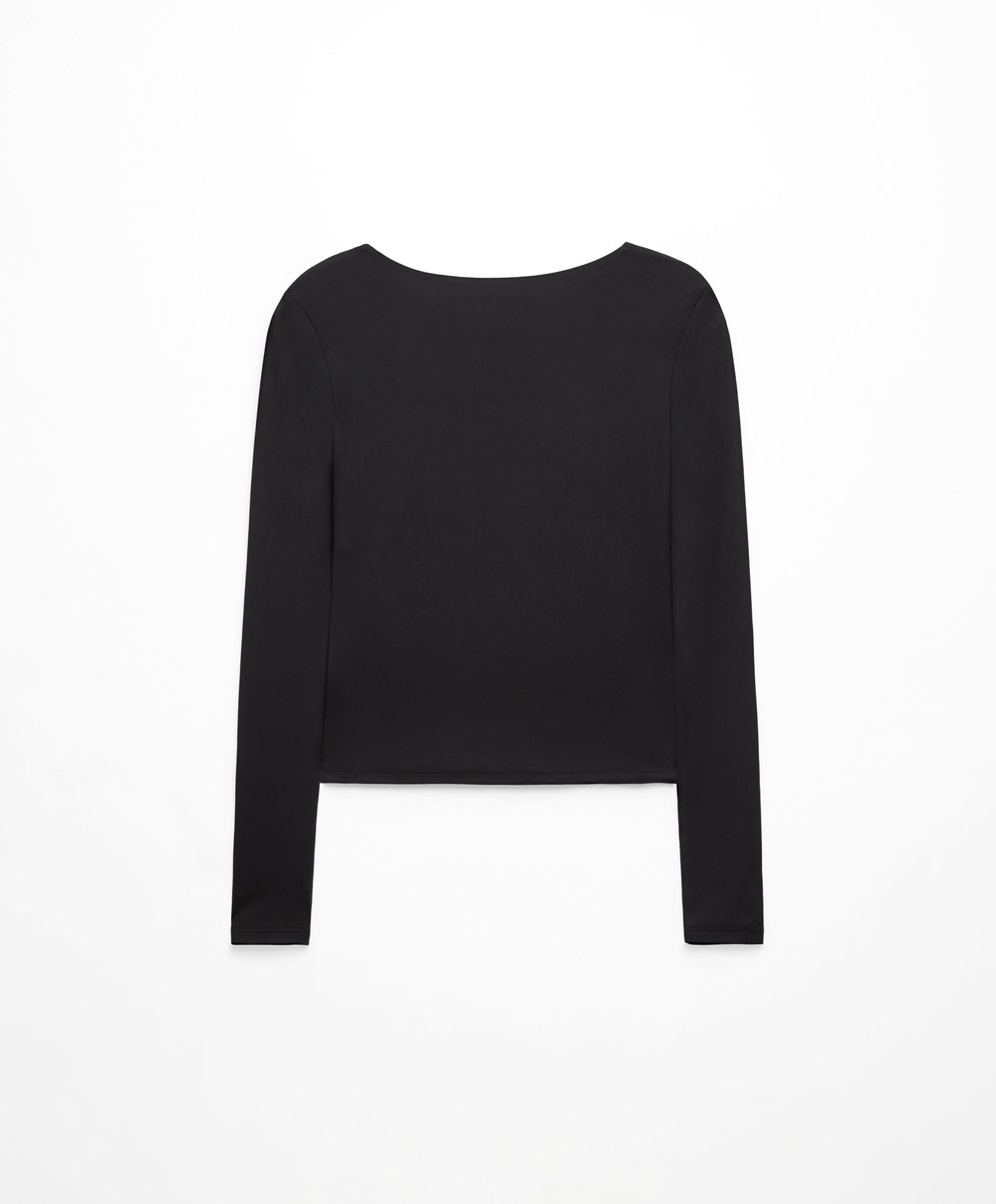 Oysho Asymmetrical Neckline Top Svarte | ITJL80251