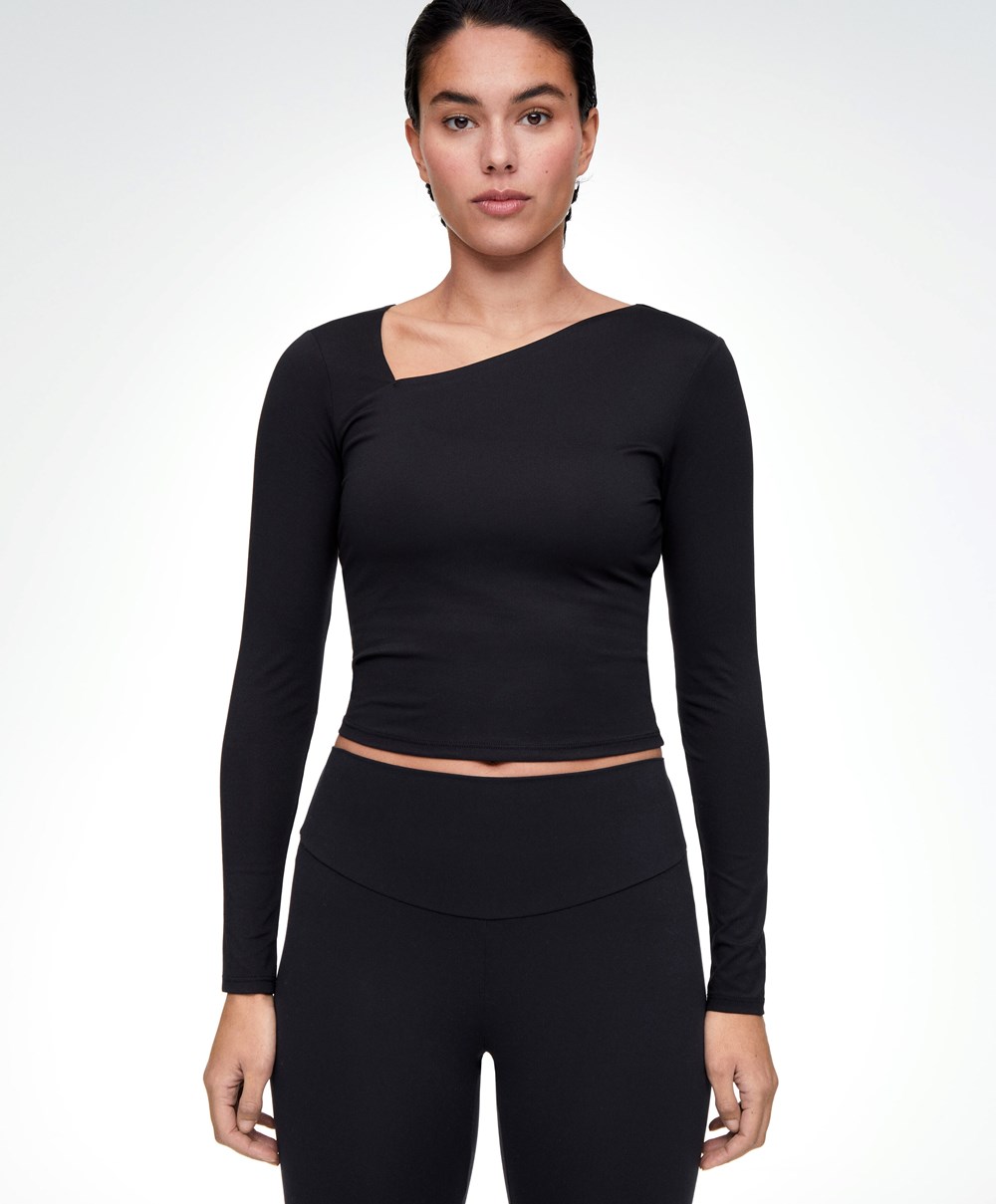 Oysho Asymmetrical Neckline Top Svarte | ITJL80251