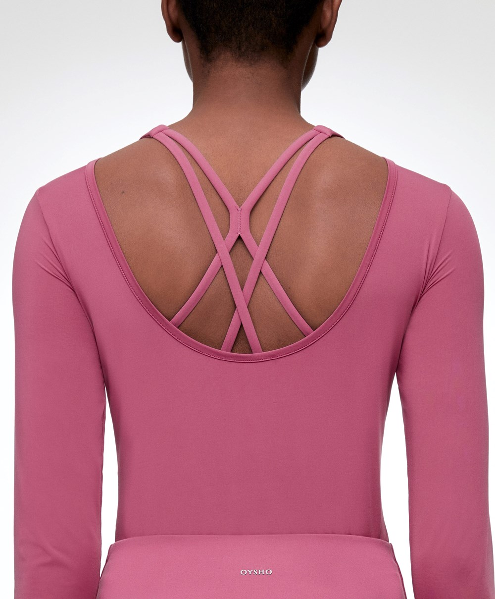 Oysho Back Detail Long-sleeved T-shirt Mid-rosette | CSJU23614