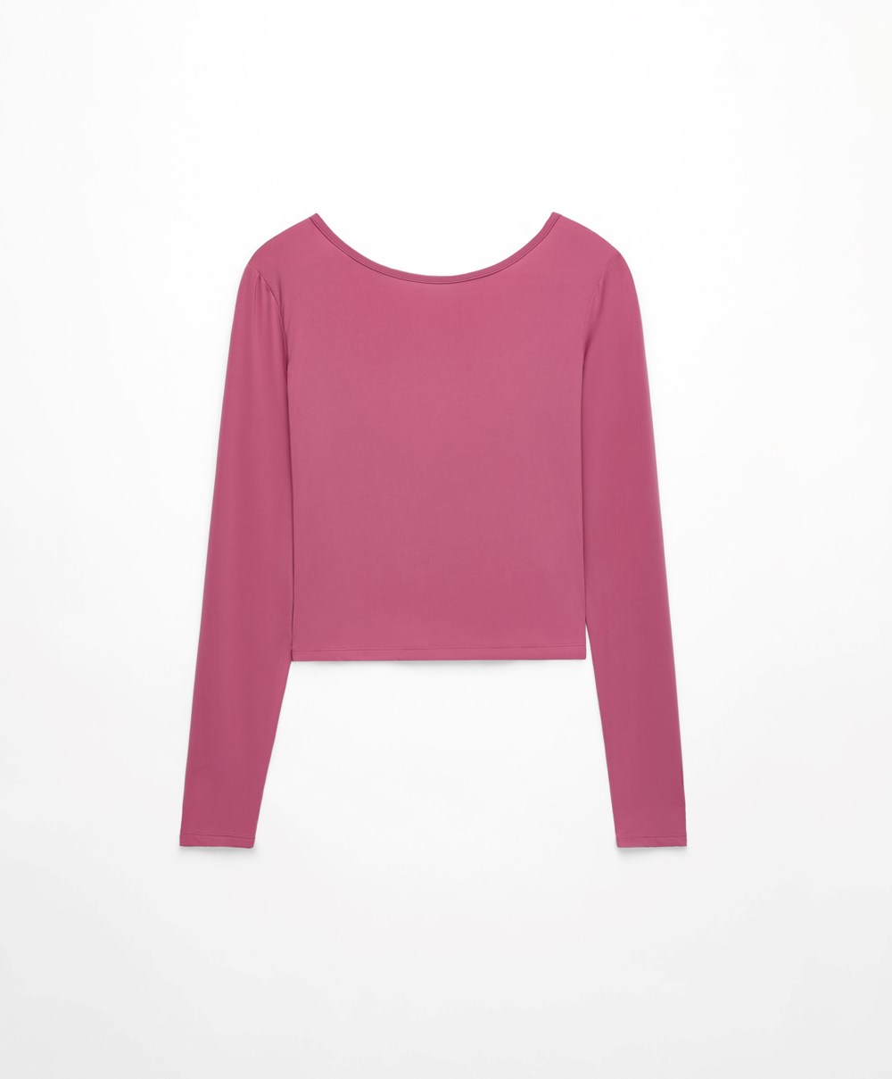 Oysho Back Detail Long-sleeved T-shirt Mid-rosette | CSJU23614