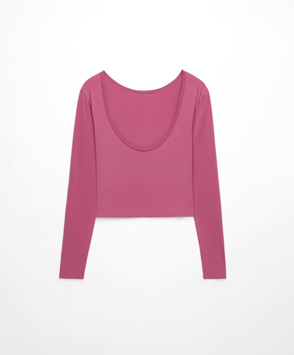 Oysho Back Detail Long-sleeved T-shirt Mid-rosette | CSJU23614