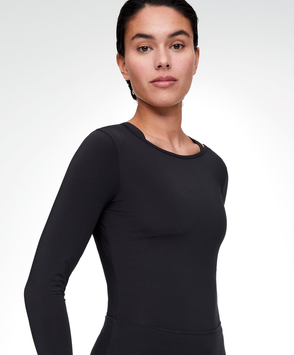 Oysho Back Detail Long-sleeved T-shirt Svarte | BAIS19503