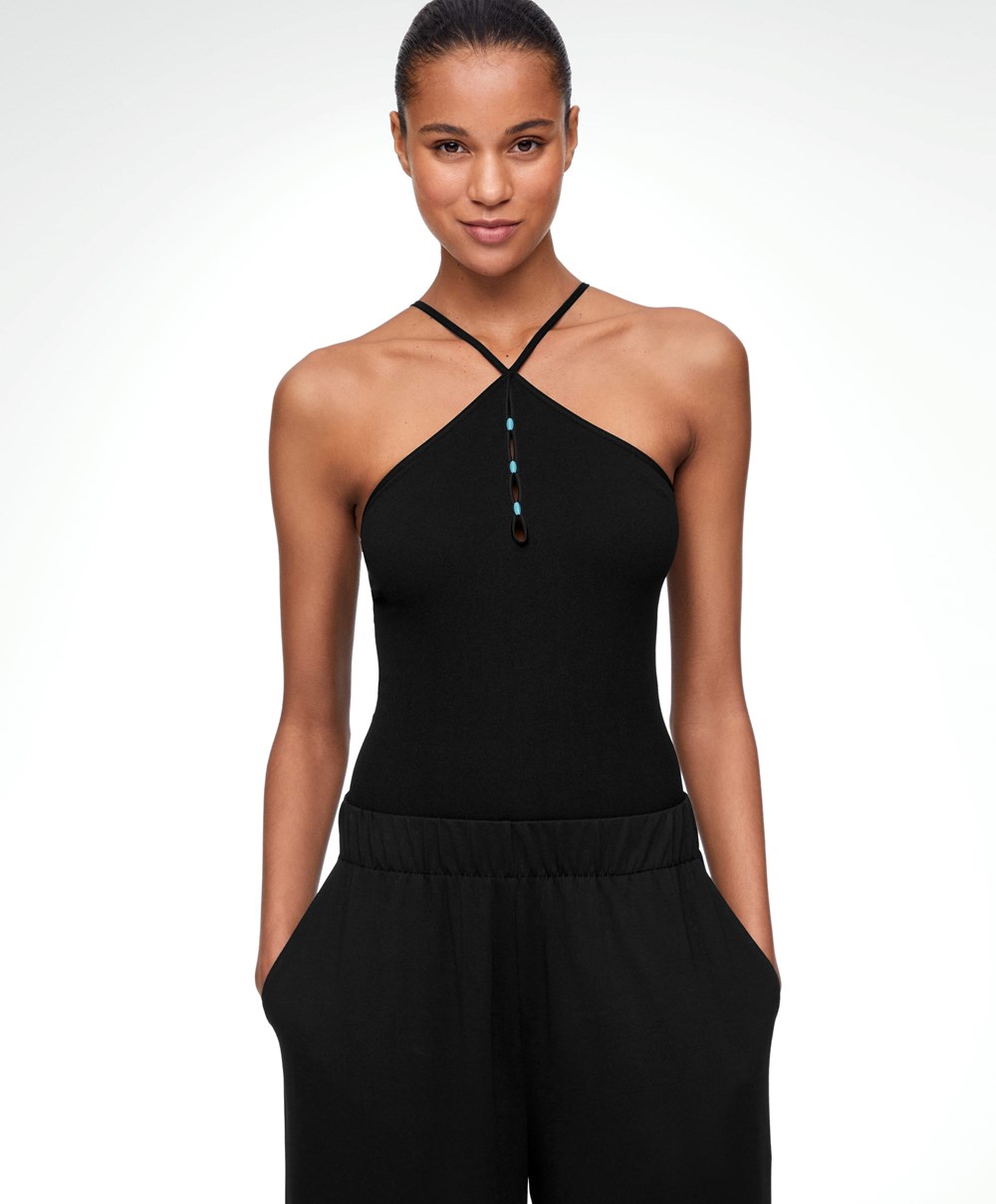 Oysho Beaded Seamless Strappy Body Svarte | SORP81239