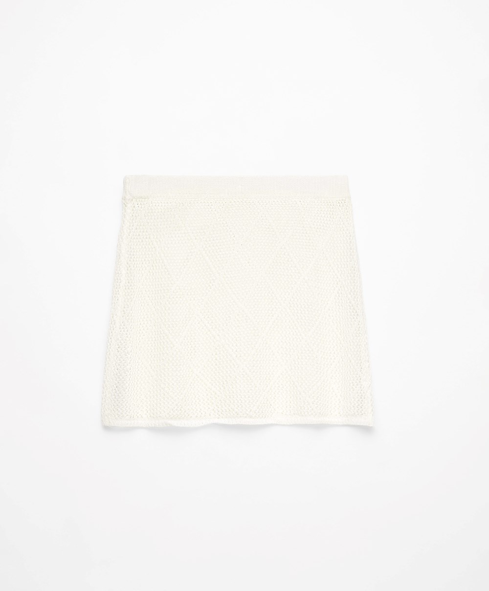 Oysho Bomull Crochet Kort Skirt Bone Whte | THZR57192