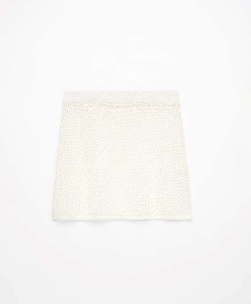 Oysho Bomull Crochet Kort Skirt Bone Whte | THZR57192