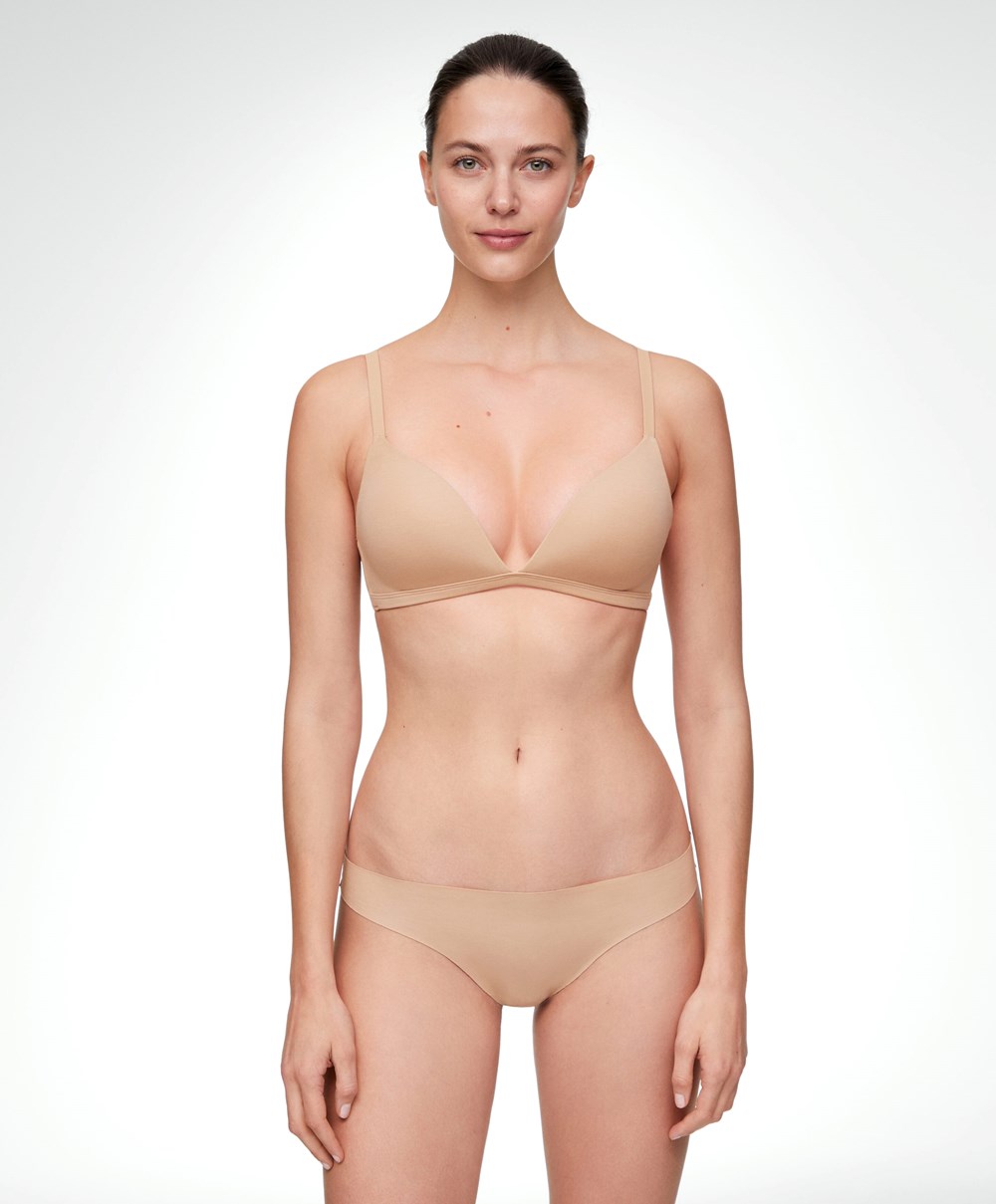 Oysho Bomull Push-up Triangle Bra Beige | SRUB89702