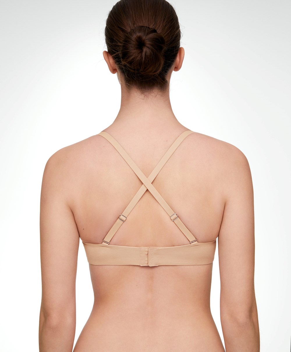 Oysho Bomull Push-up Triangle Bra Beige | SRUB89702