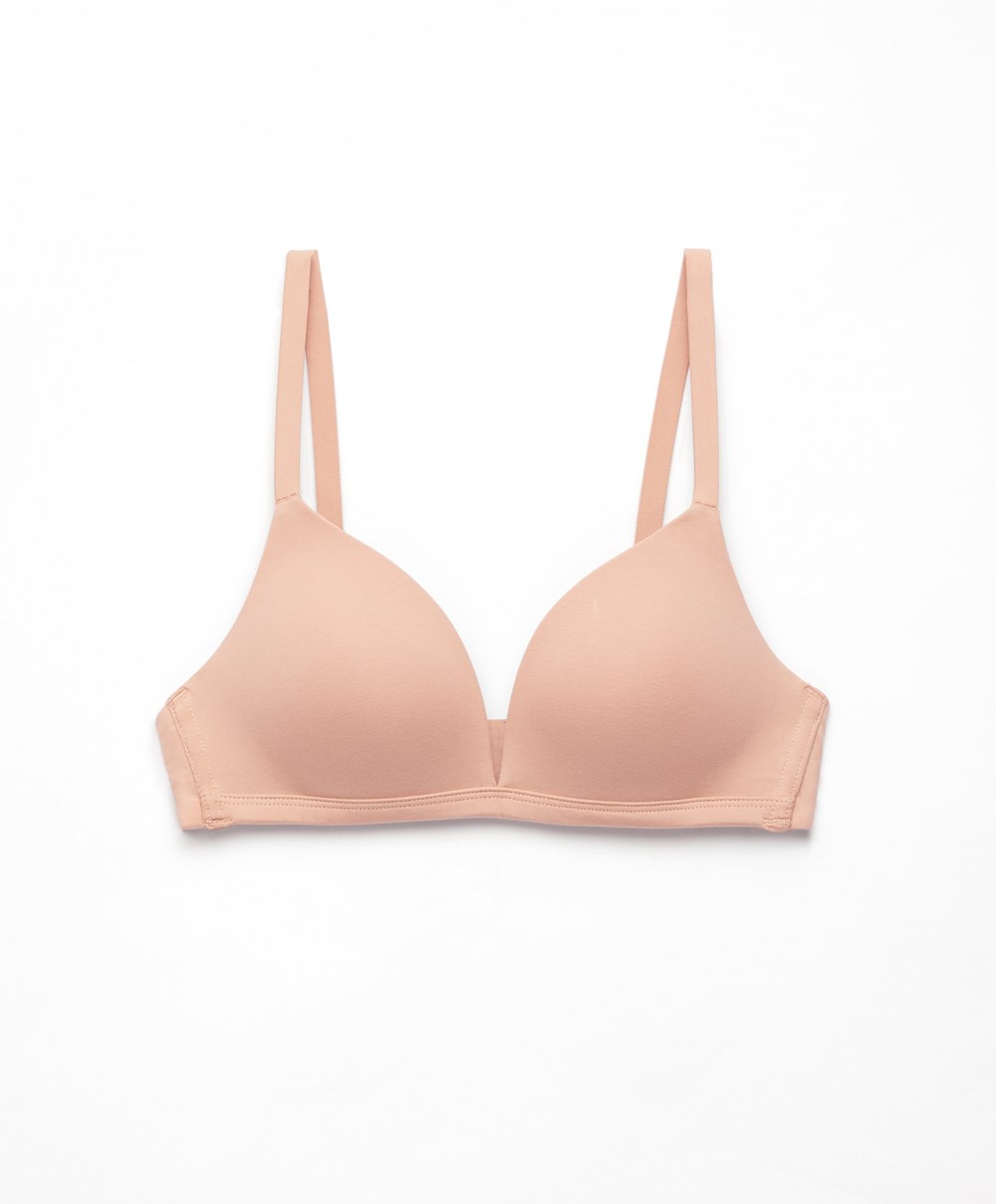 Oysho Bomull Push-up Triangle Bra Beige | SRUB89702