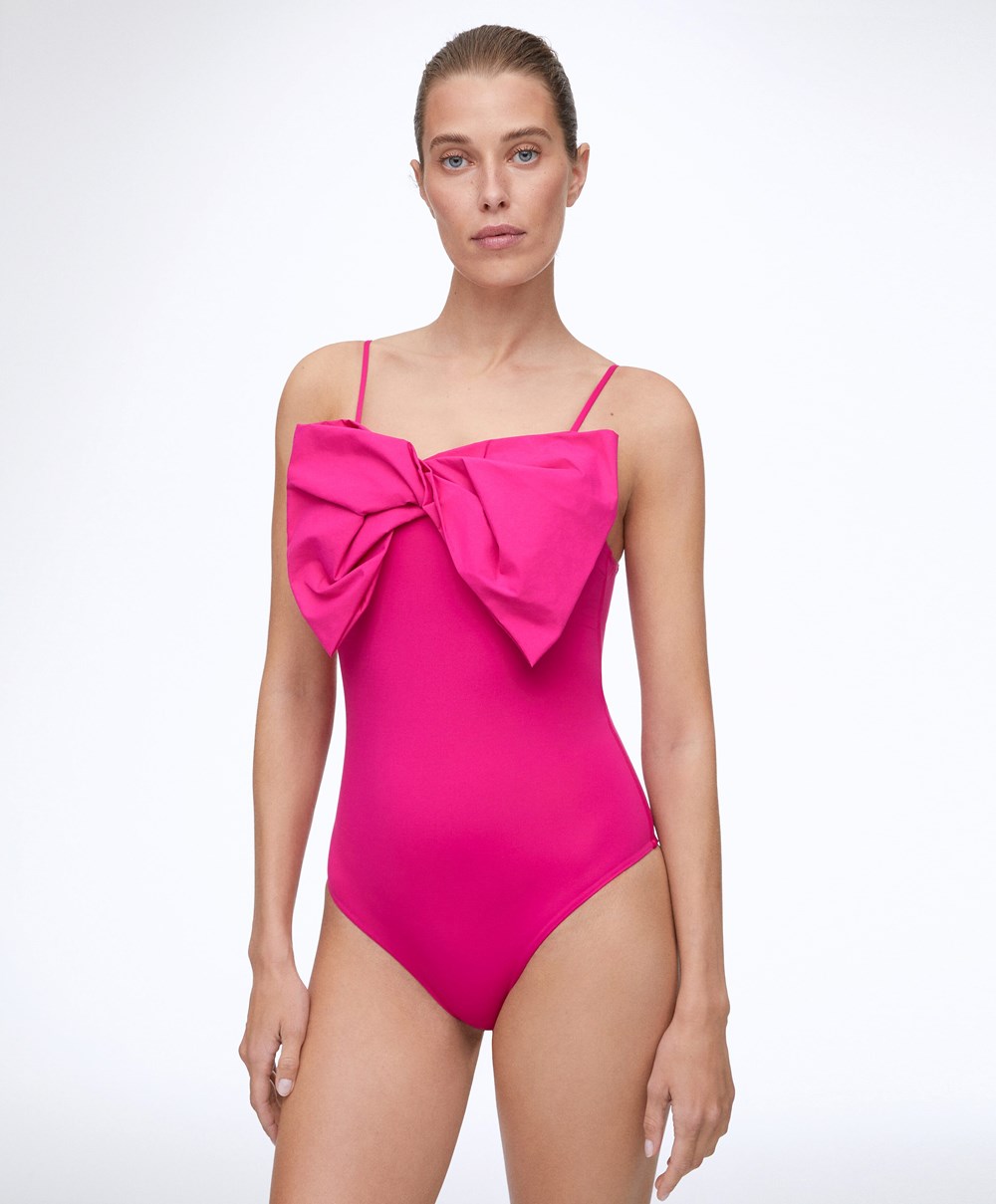 Oysho Bow Swimsuit Fuchsia | WOSC34708