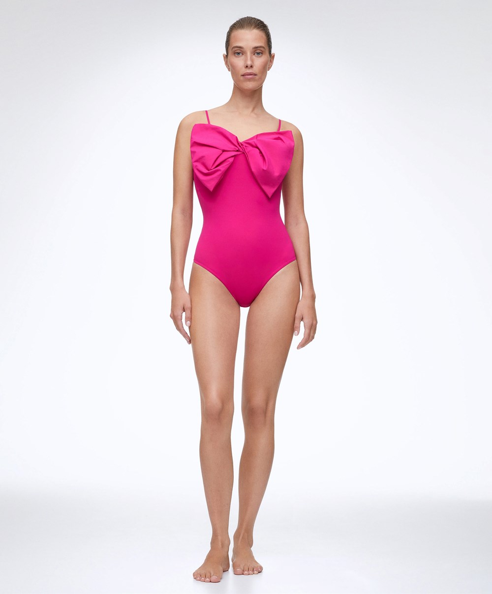 Oysho Bow Swimsuit Fuchsia | WOSC34708