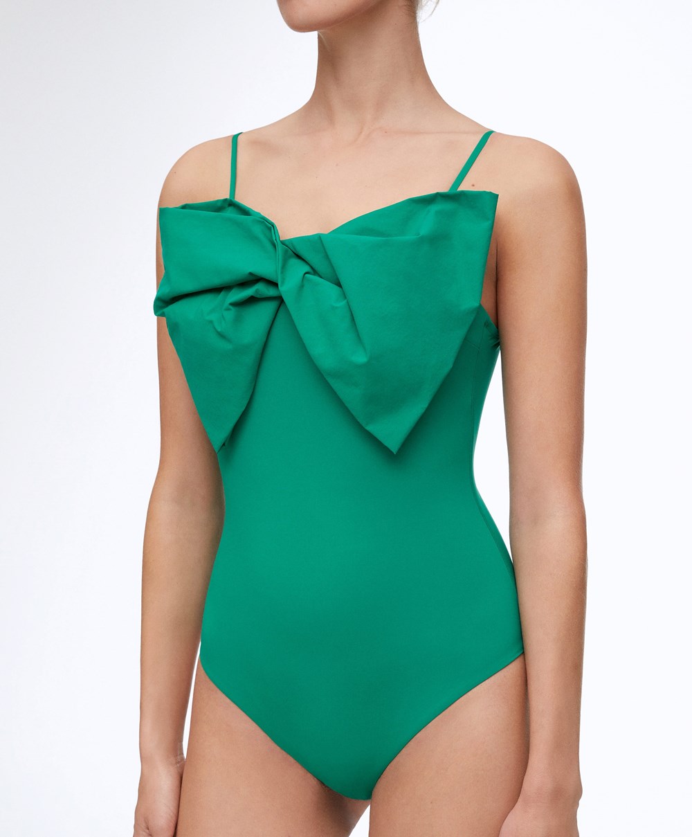 Oysho Bow Swimsuit Grønn | RMYT47619