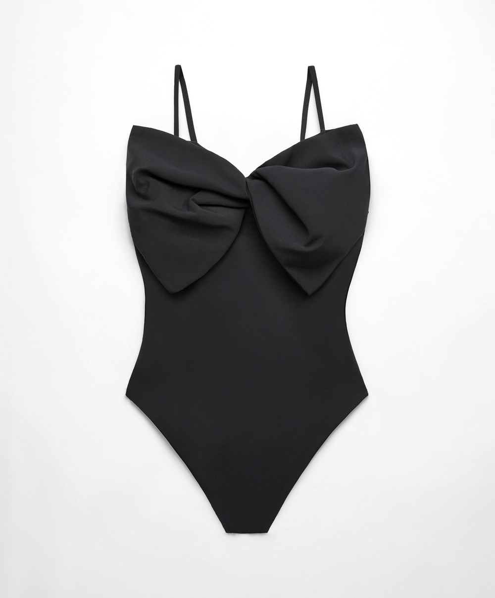 Oysho Bow Swimsuit Svarte | PJSN82409