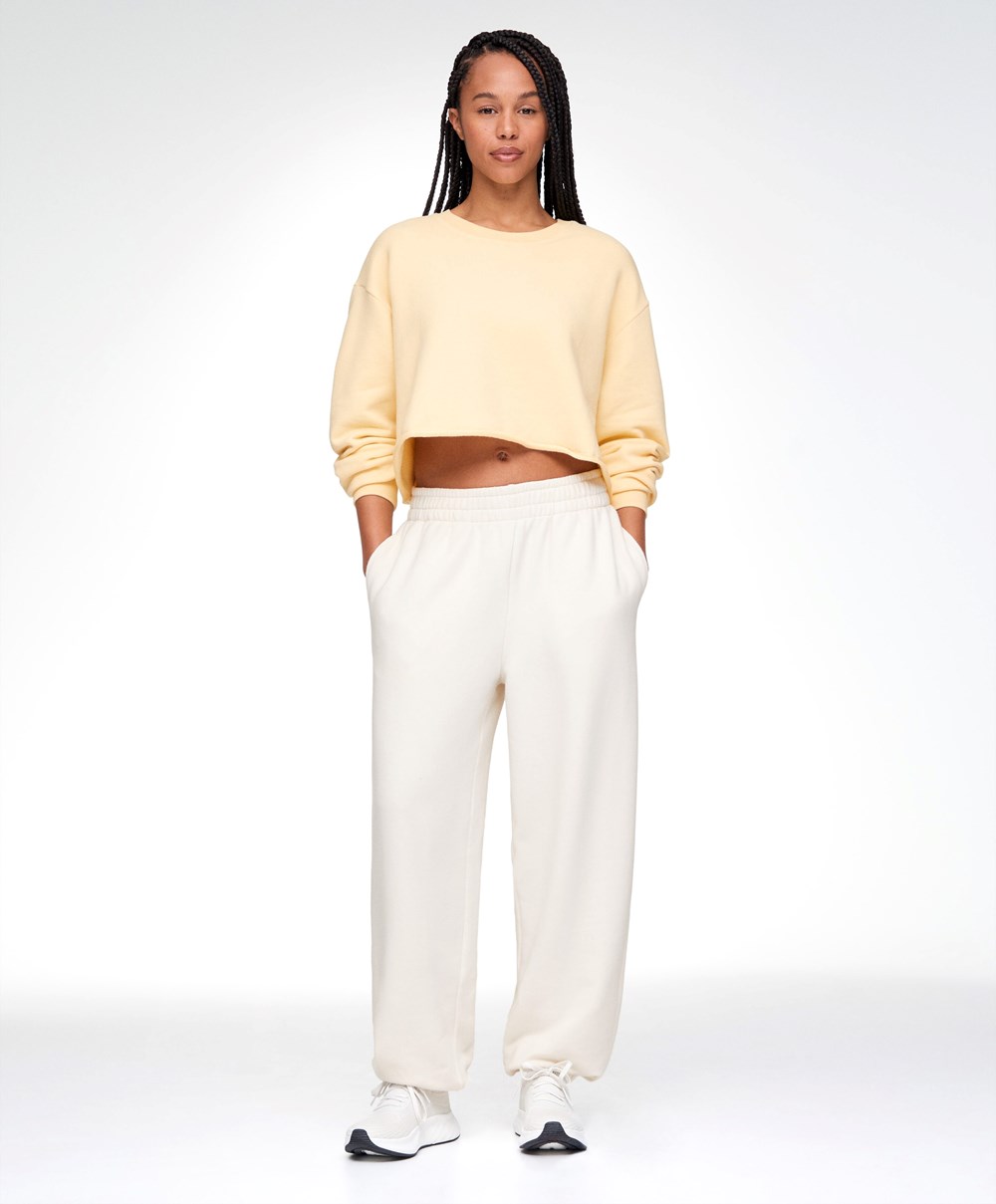 Oysho Brede-leg Bomull Joggers Cream-white | XWEJ72586