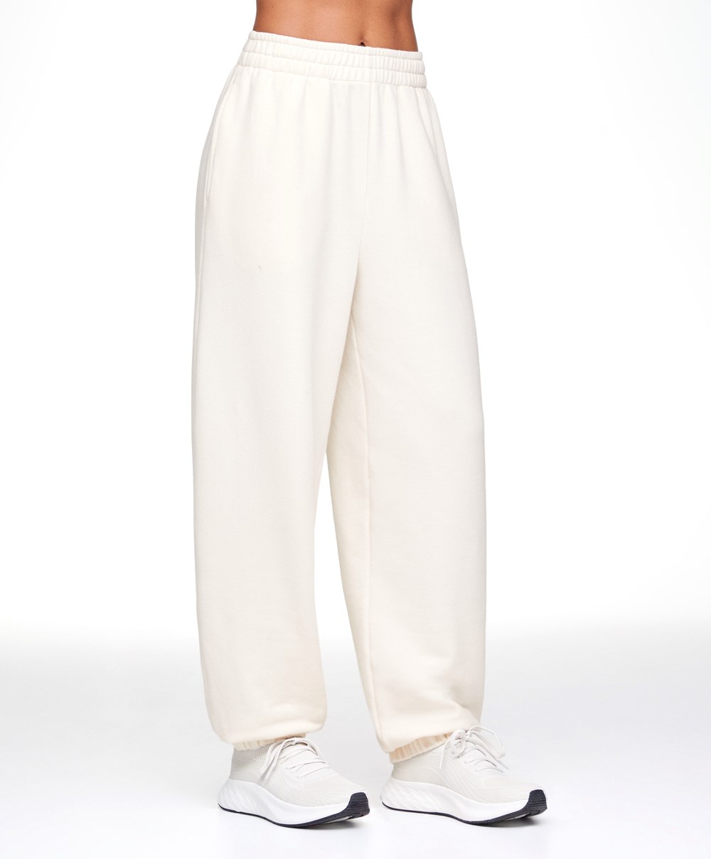 Oysho Brede-leg Bomull Joggers Cream-white | XWEJ72586