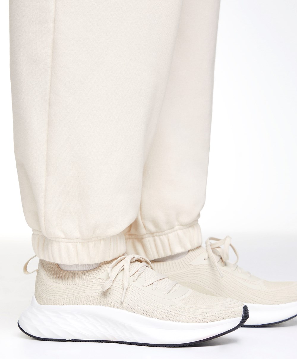 Oysho Brede-leg Bomull Joggers Cream-white | XWEJ72586